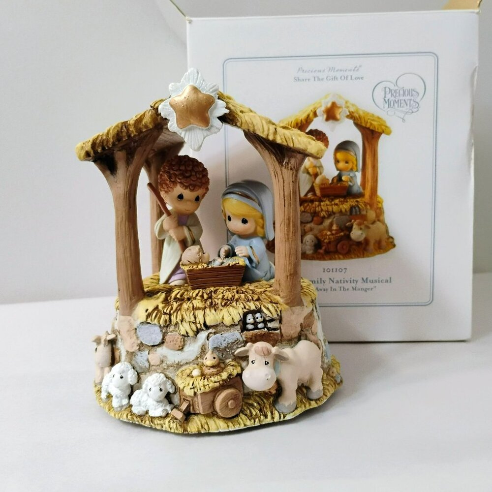 Precious Moments Holy Family Nativity Musical Figurine "Away In The Manger" NIB